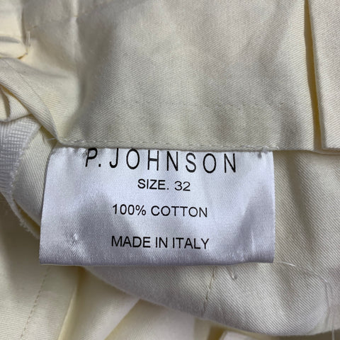 P.JOHNSON Size 32 Off White Twill Cotton Side Tabs Dress Pants
