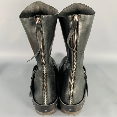 M.A+ Size 11 Black Leather Horsehide Buckle Boots