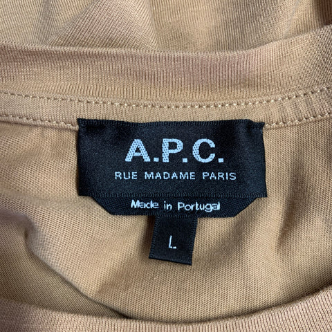 A.P.C. Size L Tan Cotton Crew Neck T-shirt