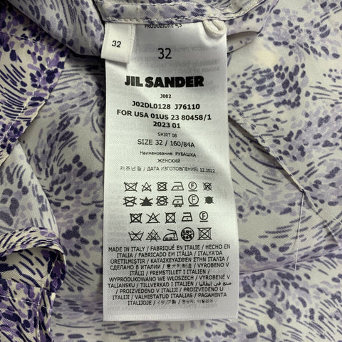 JIL SANDER Size 2 Purple White Cupro Silk Abstract Casual Top