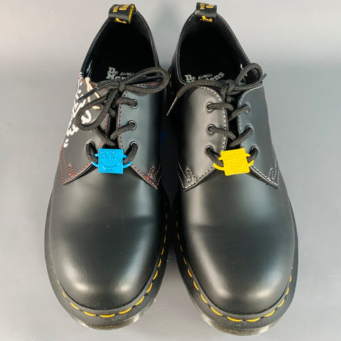 DR. MARTENS x KEITH HARING Size 11 Black Multi Color Graphic Leather Derby Lace-Up Shoes