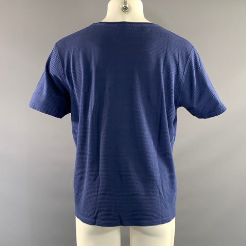 SAKS FIFTH AVENUE Size L Blue Stripe Cotton Blend Crew Neck T shirt