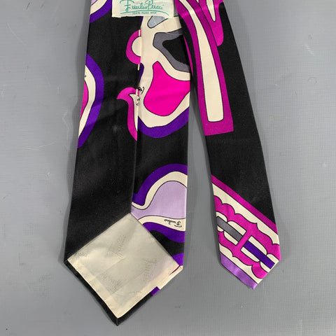 PUCCI Purple Fuchsia Geometric Silk Tie