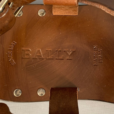 BALLY Size 6.5 Lurago Brown Silver Leather Studded Sandals