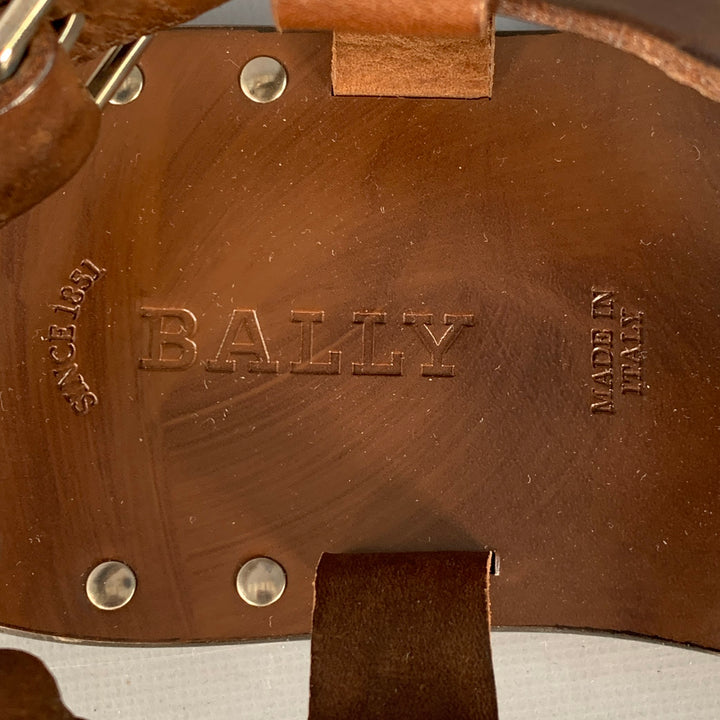 BALLY Size 6.5 Lurago Brown Silver Leather Studded Sandals