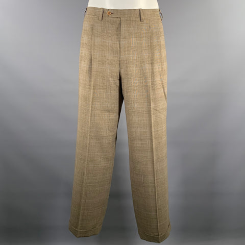 KITON Size 420 Brown Blue Plaid Wool Notch Lapel Suit