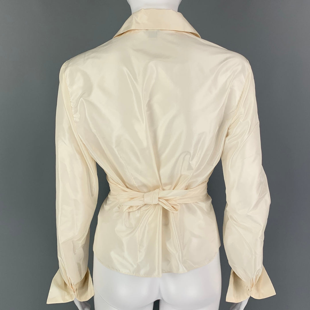 MELINDA ENG Size 8 Cream Silk Wrap Dress Top