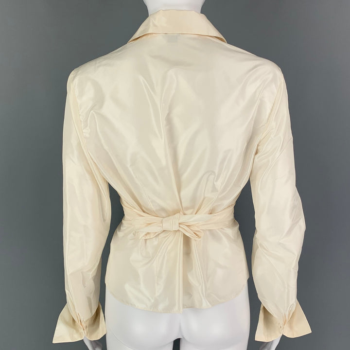 MELINDA ENG Size 8 Cream Silk Wrap Dress Top
