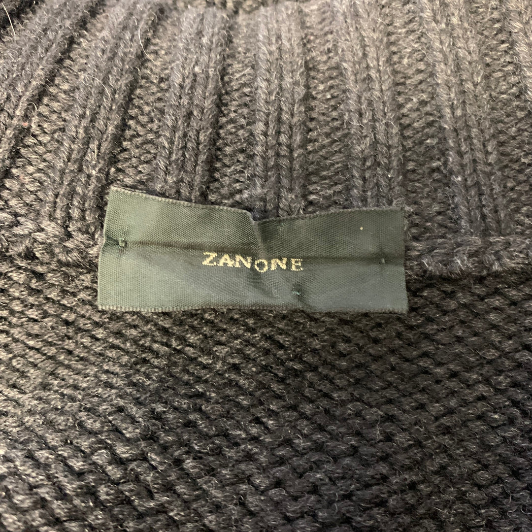 ZANONE Size M Black Knitted Wool Zip Up Cardigan