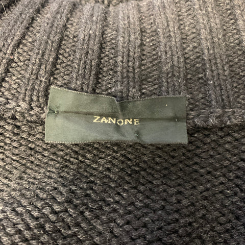 ZANONE Size M Black Knitted Wool Zip Up Cardigan