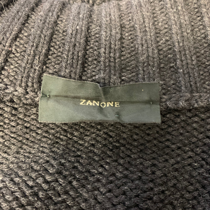 ZANONE Size M Black Knitted Wool Zip Up Cardigan