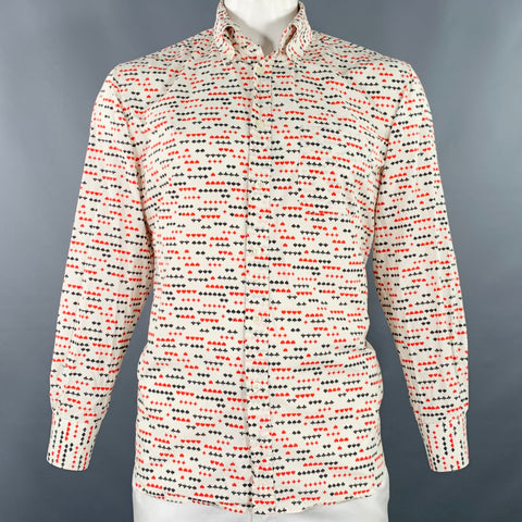 ADAM KIMMEL Size L Off White Red Black Cotton One Pocket Long Sleeve Shirt