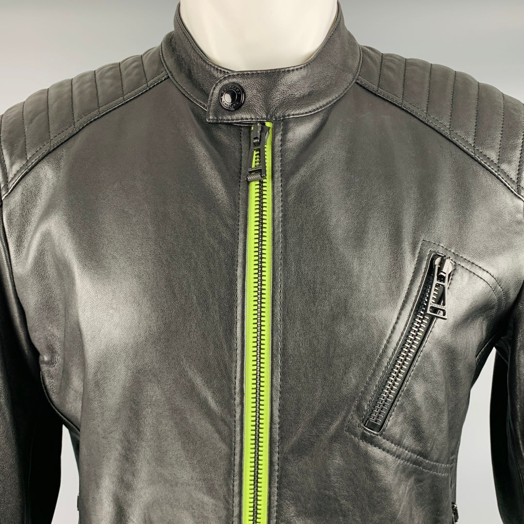 BELSTAFF Size 38 -Flash V Racer- Black Green Leather Biker Jacket