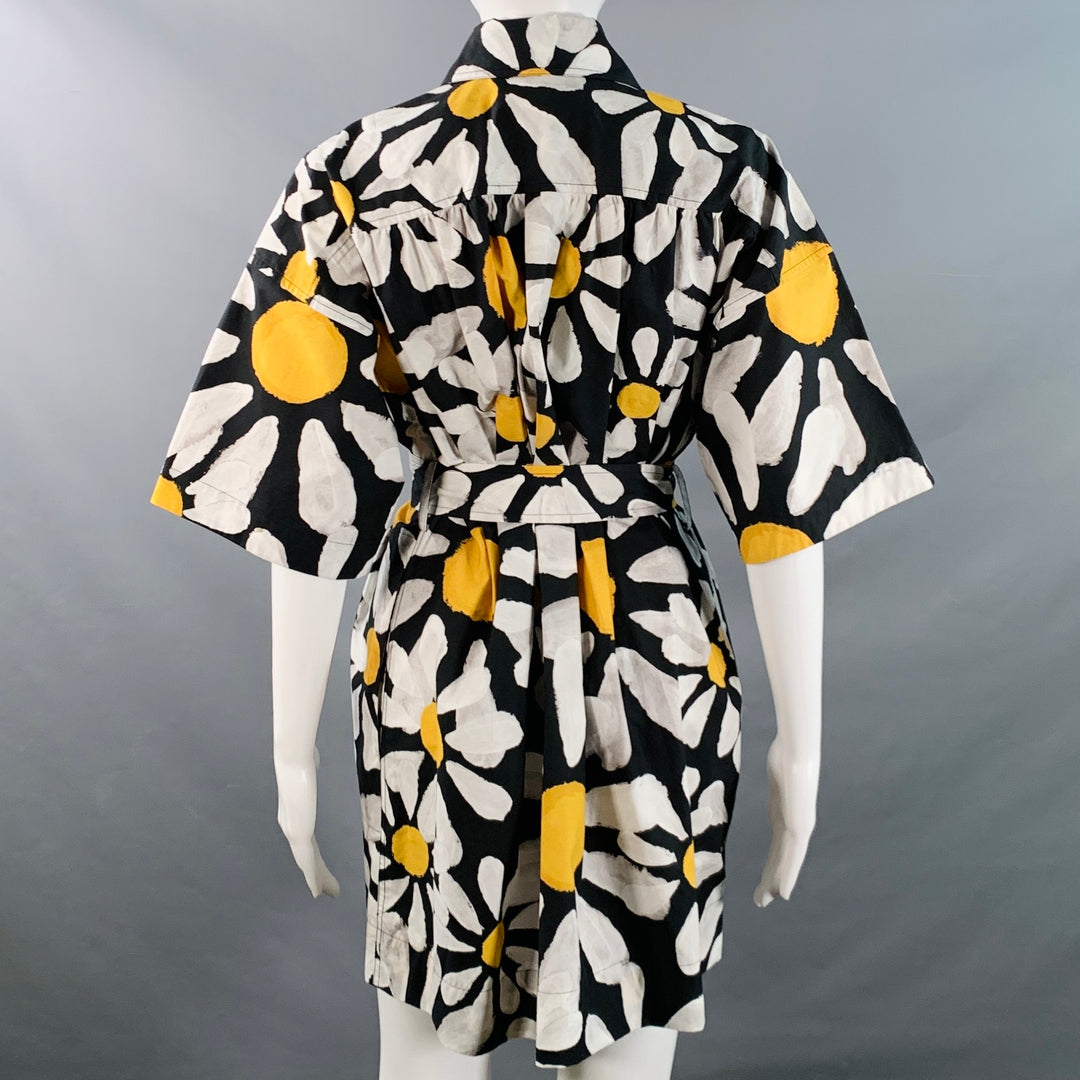 MARNI Size 2 Euphoria Black White Yellow Poplin Floral Pockets Belted Sui Generis Designer Consignment MARNI Size 2 Euphoria Black White Yellow Poplin Floral Pockets Belted Sui Generis Designer Consignment