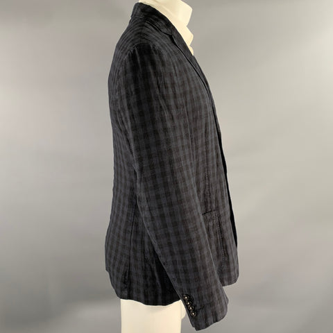 MASSIMO ALBA Chest Size 42 Navy Black Checkered Linen Notch Lapel Sport Coat