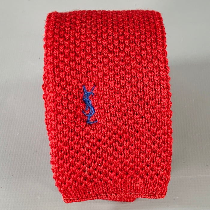 YVES SAINT LAURENT Burgundy Red Knit Wool Tie