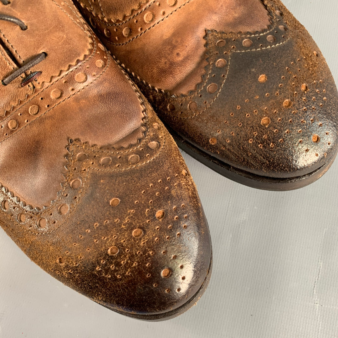 PAUL SMITH Size 9 Brown Distressed Leather Wingtip Oxford Lace-Up Shoes