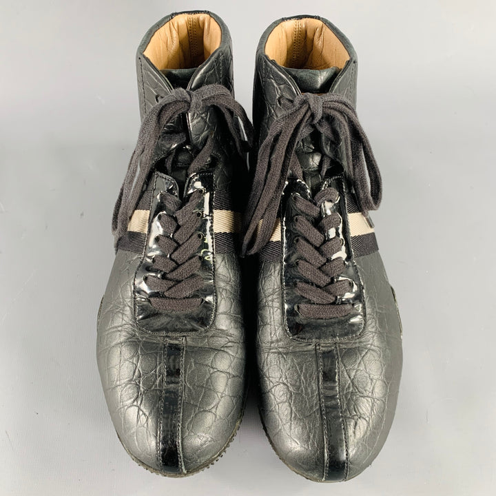 BALLY Size 7 -Frendy- Black White Ribbon Trim Leather High Top Sneakers