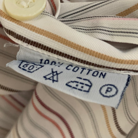 BRIONI Size M White Multi-Color Stripe Cotton Pointed Collar Long Sleeve Shirt