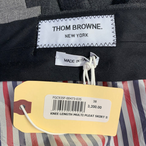 THOM BROWNE Size 2 Grey Charcoal Wool Pleated Knee Length Skirt