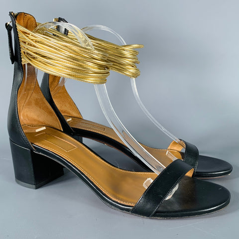 AQUAZZURA Size 8 Black Gold Back Zip Sandals