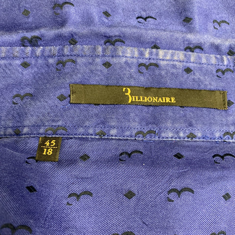 BILLIONAIRE COUTURE Size XL Blue Black Monogram Twill Long Sleeve Shirt
