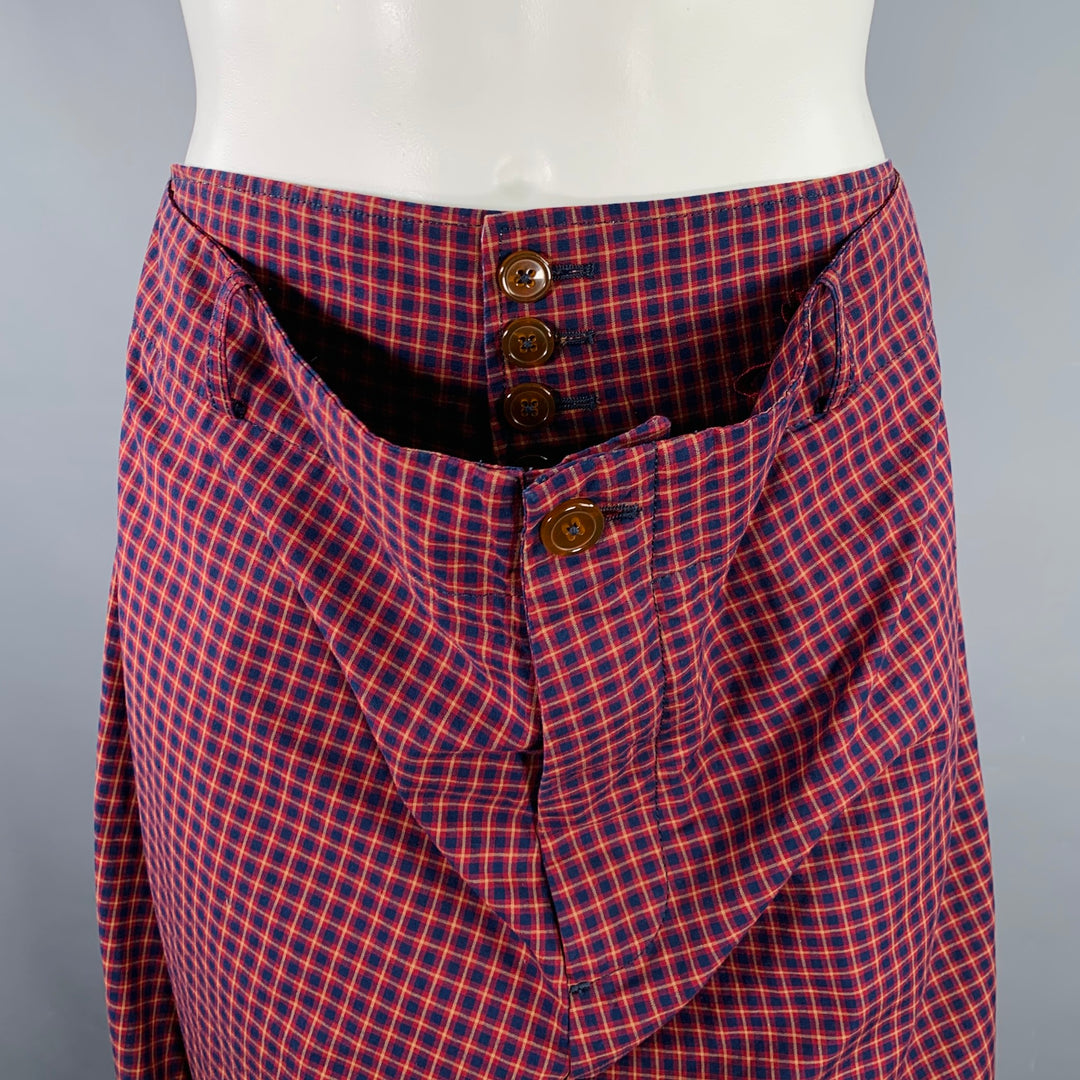 VIVIENNE WESTWOOD Size S Alien Burgundy Navy Checkered Cotton Button Fly Dress Pants