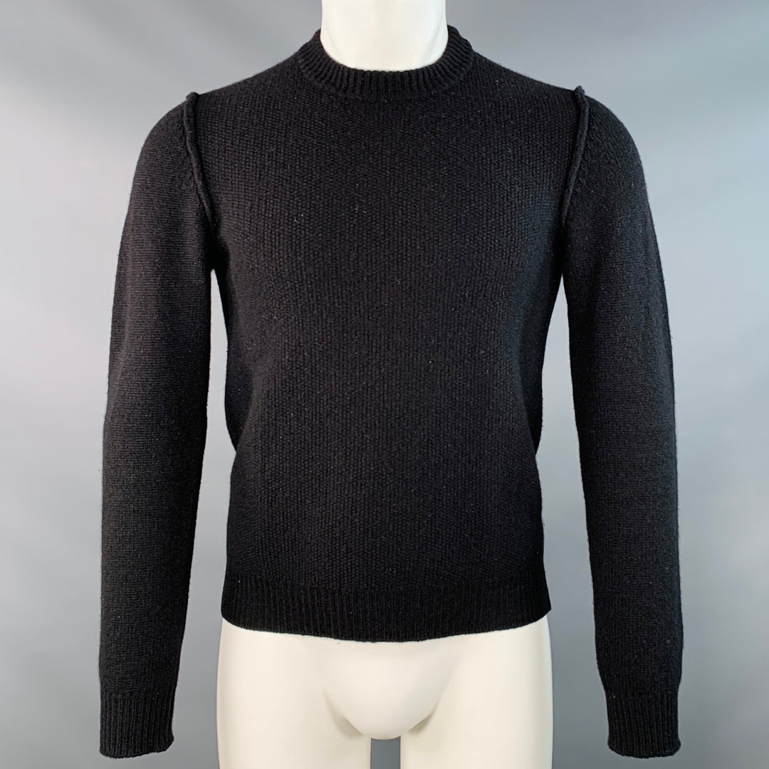 LANVIN Size S Black Waffle Knit Camel Cashmere Reverse Seams Sweater