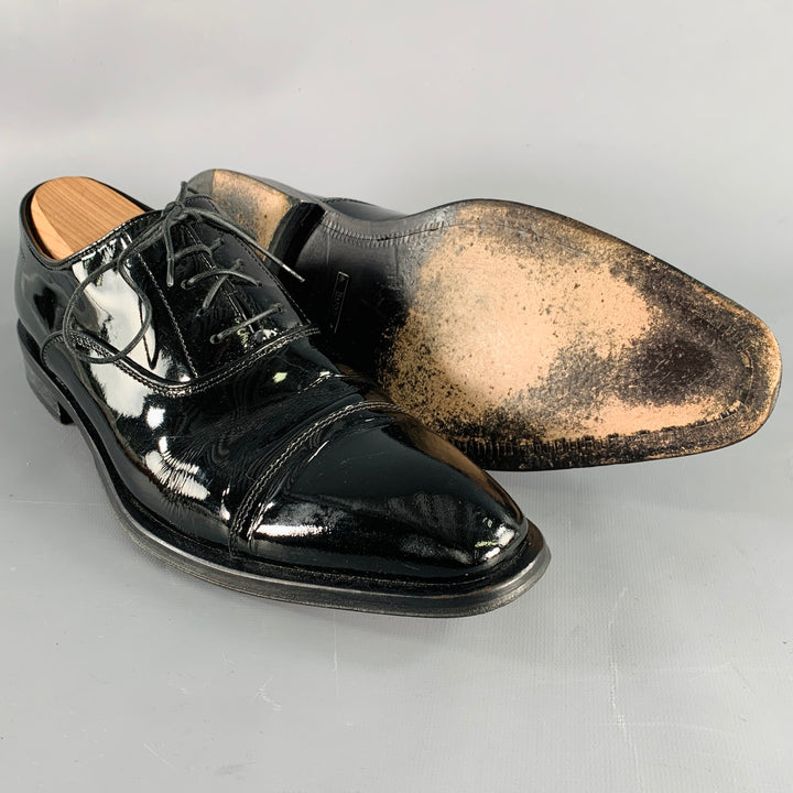 HUGO BOSS Size 8.5 Black Patent Leather Tuxedo Formal Lace-Up Shoes