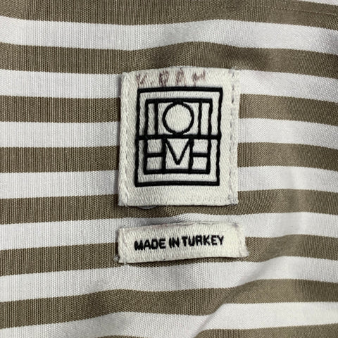 TOTEME Size L White Brown Cotton Stripe Point Collar Button Down Shirt