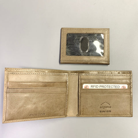 ALPINE SWISS Grey Leather Wallet