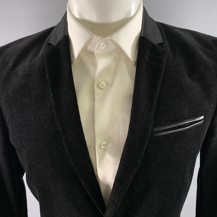 THE KOOPLES Size 38 Black Corduroy Cotton Blend Notch Lapel Sport Coat