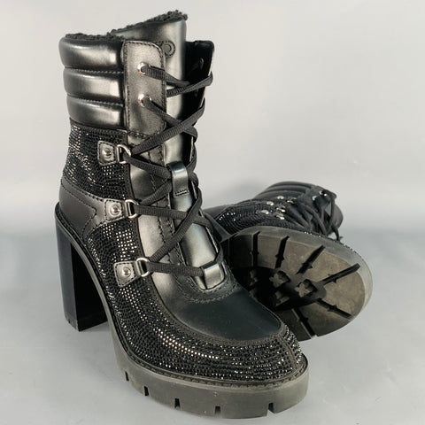 MICHAEL KORS Size 10 Black Rhinestones Faux Shearling Platform Boots