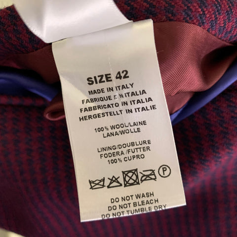 PAUL SMITH Size 42 Burgundy Navy Houndstooth Wool Double Breasted Coat