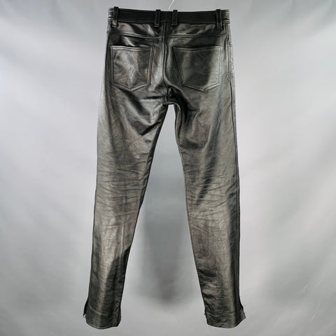 A TASTE OF LEATHER Vintage Size 31 Black Leather Button Fly Casual Pants