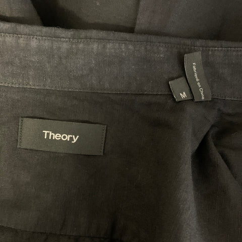 THEORY Size M Black Solid Linen Cotton Wool Pointed Collar Long Sleeve Shirt