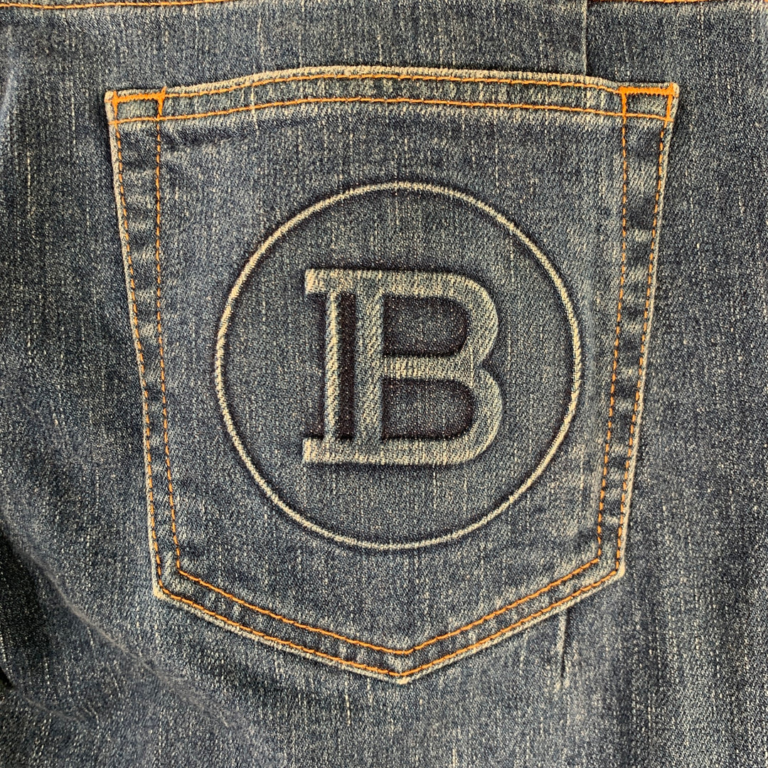 BALMAIN Size 32 Blue Contrast Stitch Cotton Blend Skinny Button Fly Jeans