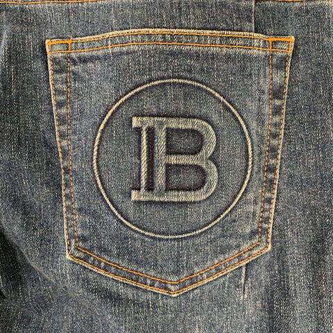 BALMAIN Size 32 Blue Contrast Stitch Cotton Blend Skinny Button Fly Jeans