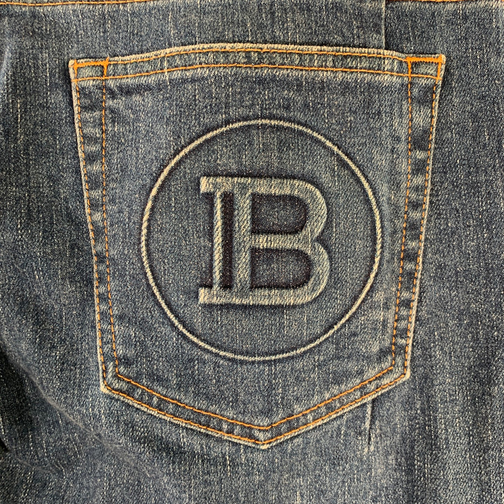 BALMAIN Size 32 Blue Contrast Stitch Cotton Blend Skinny Button Fly Jeans