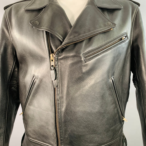 WORN OUT WEST Vintage Size 44 Black Cowhide Leather Motorcycle Jacket