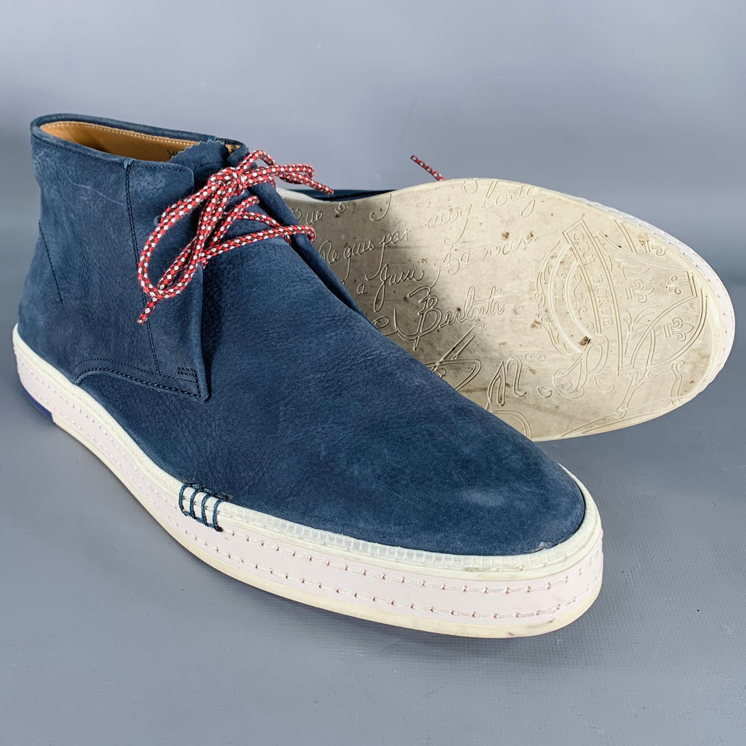 BERLUTI Size 10.5 Blue Suede Ankle Chukka Boots