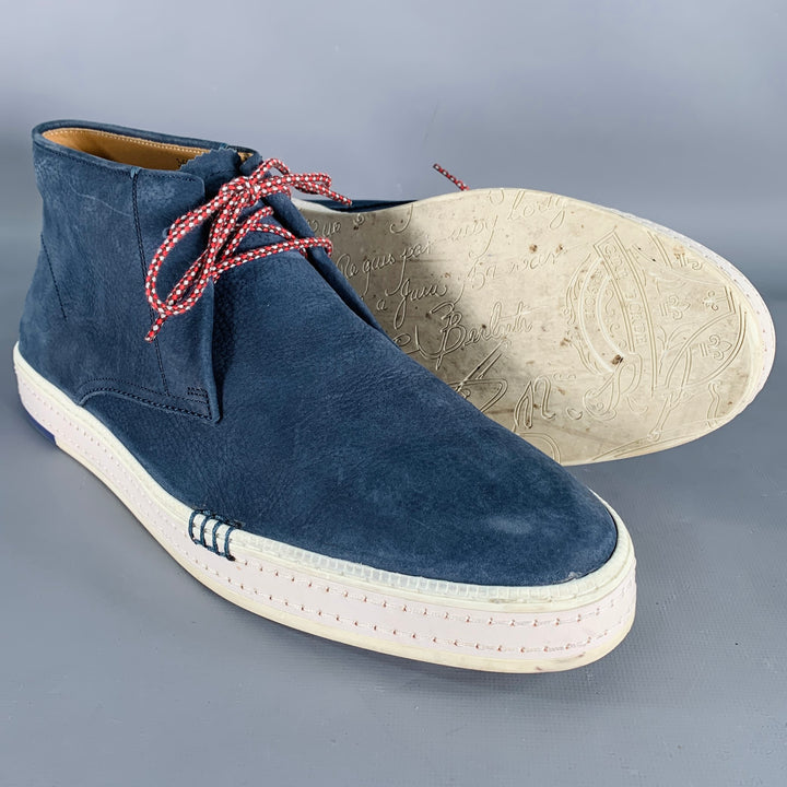 BERLUTI Size 10.5 Blue Suede Ankle Chukka Boots