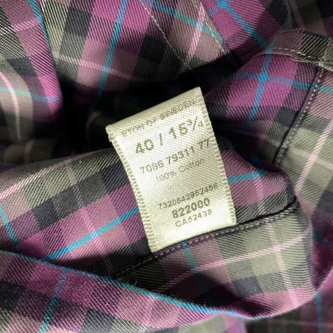 ETON Size 40 Purple Grey Plaid Cotton Button Up Long Sleeve Shirt