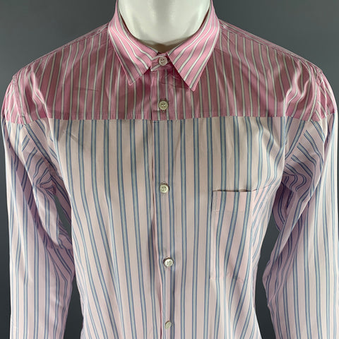 COMME des GARCONS Size XL Pink Blue Stripe Cotton Long Sleeve Shirt