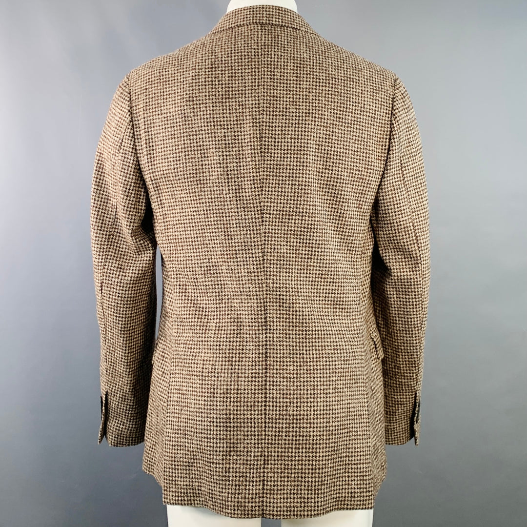 SAKS FIFTH AVENUE Size 40 Khaki Brown Houndstooth Wool Blend Sport Coat
