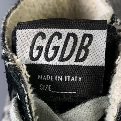 GOLDEN GOOSE Size 8 Black Silver Canvas Marbled High Top Sneakers