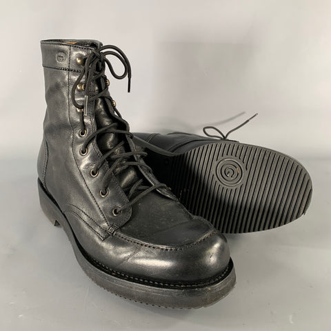 GUCCI Size 11.5 Black Solid Leather Military Boots