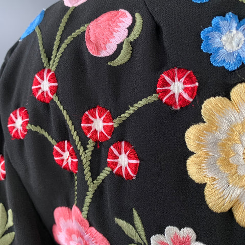 NEEDLE AND THREAD Size 8 Black Multi Color Embroidered Floral Polyester Bomber Jacket