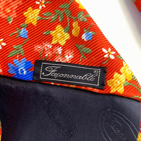 FACONNABLE Red Blue Yellow Floral Silk Tie