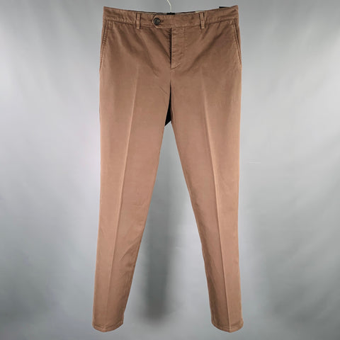 BRUNELLO CUCINELLI Taille 32 Pantalon décontracté en coton marron à devant plat